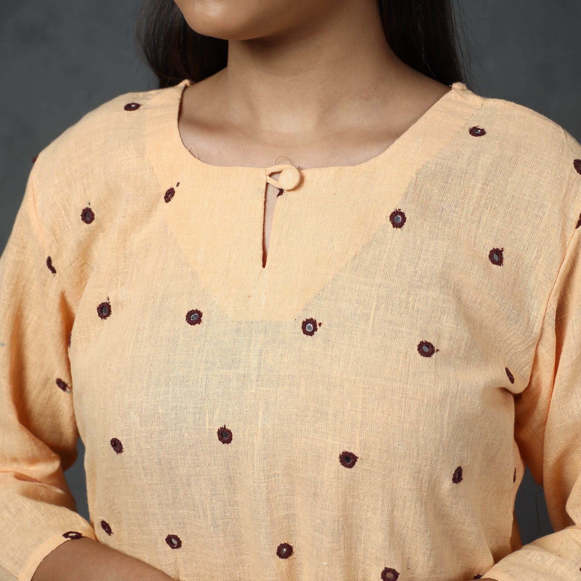 Buy Organic Kala Cotton Handloom Mirror Work Long Kurta Online at iTokri.com