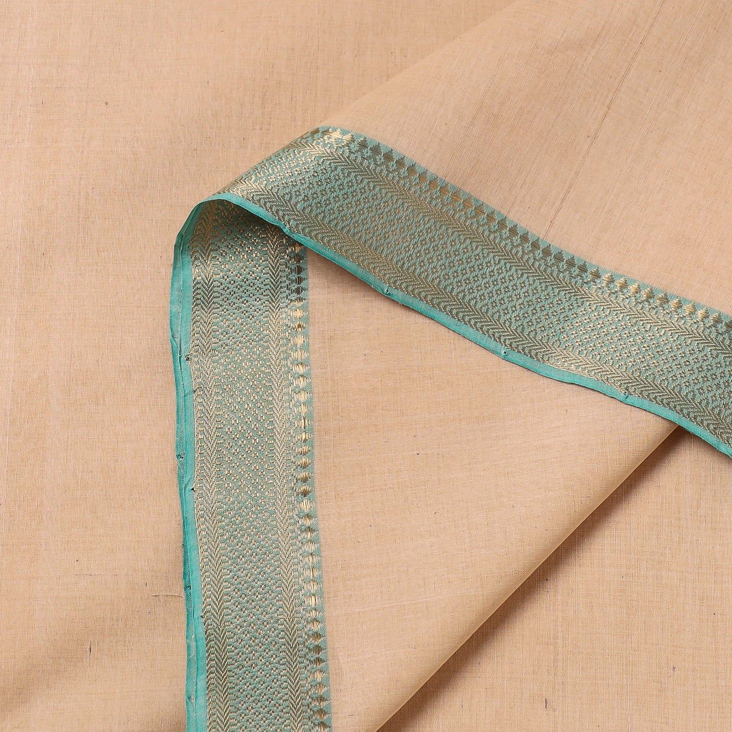  Beige Mangalagiri Handloom Cotton Zari Border Fabric 