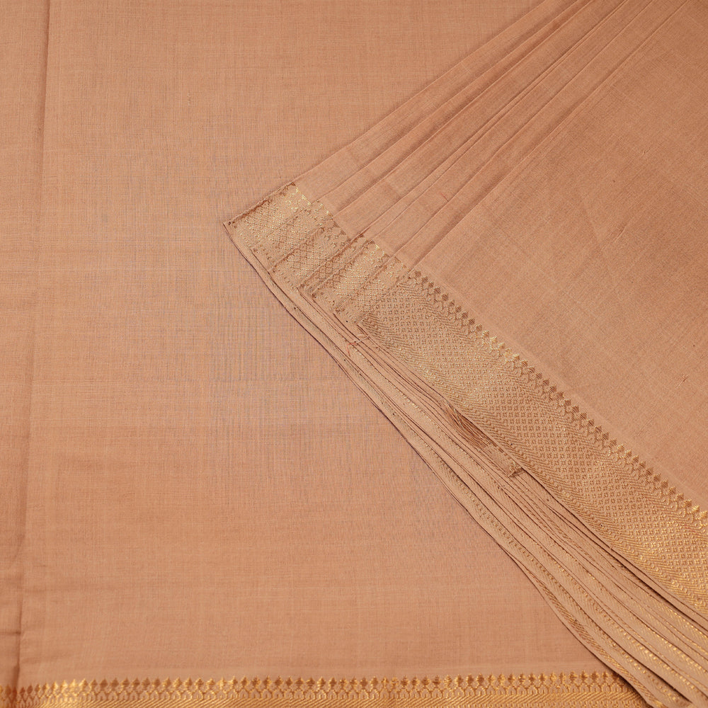 Beige Mangalagiri Handloom Cotton Zari Border Fabric