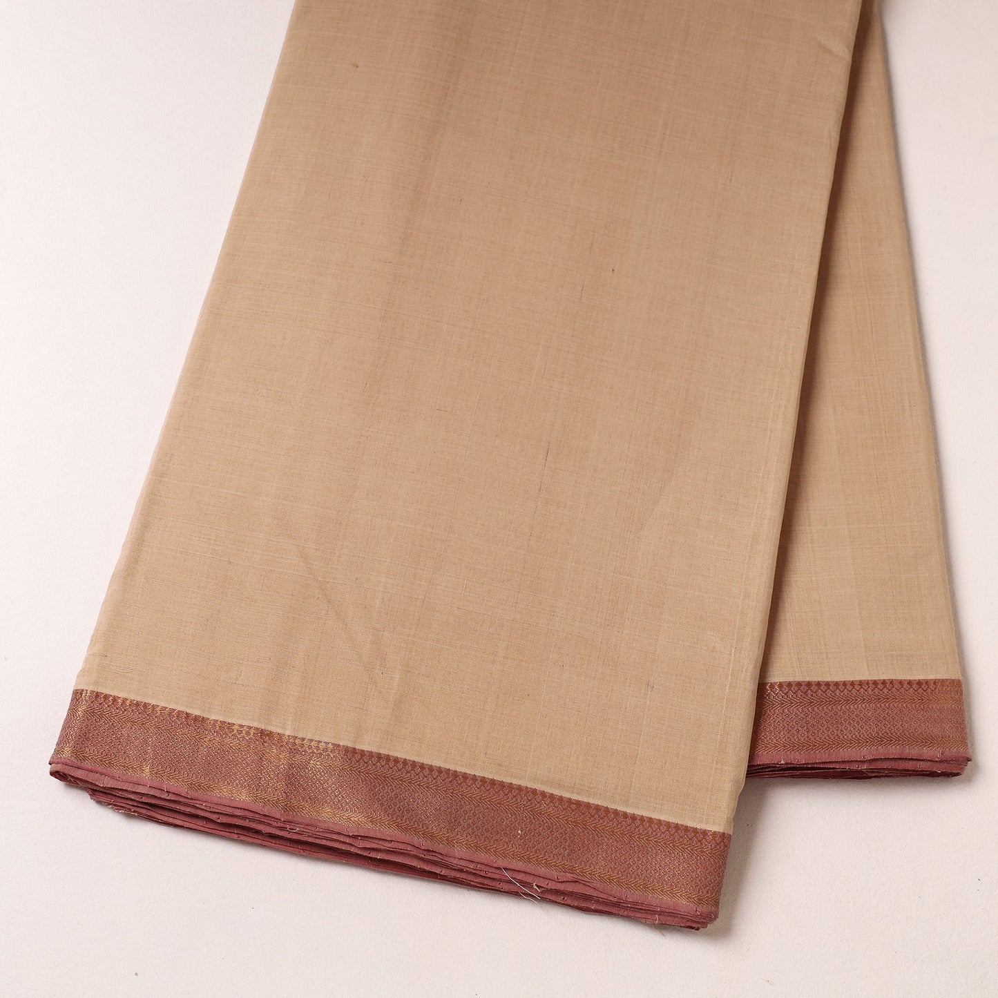  Beige Mangalagiri Handloom Cotton Zari Border Fabric