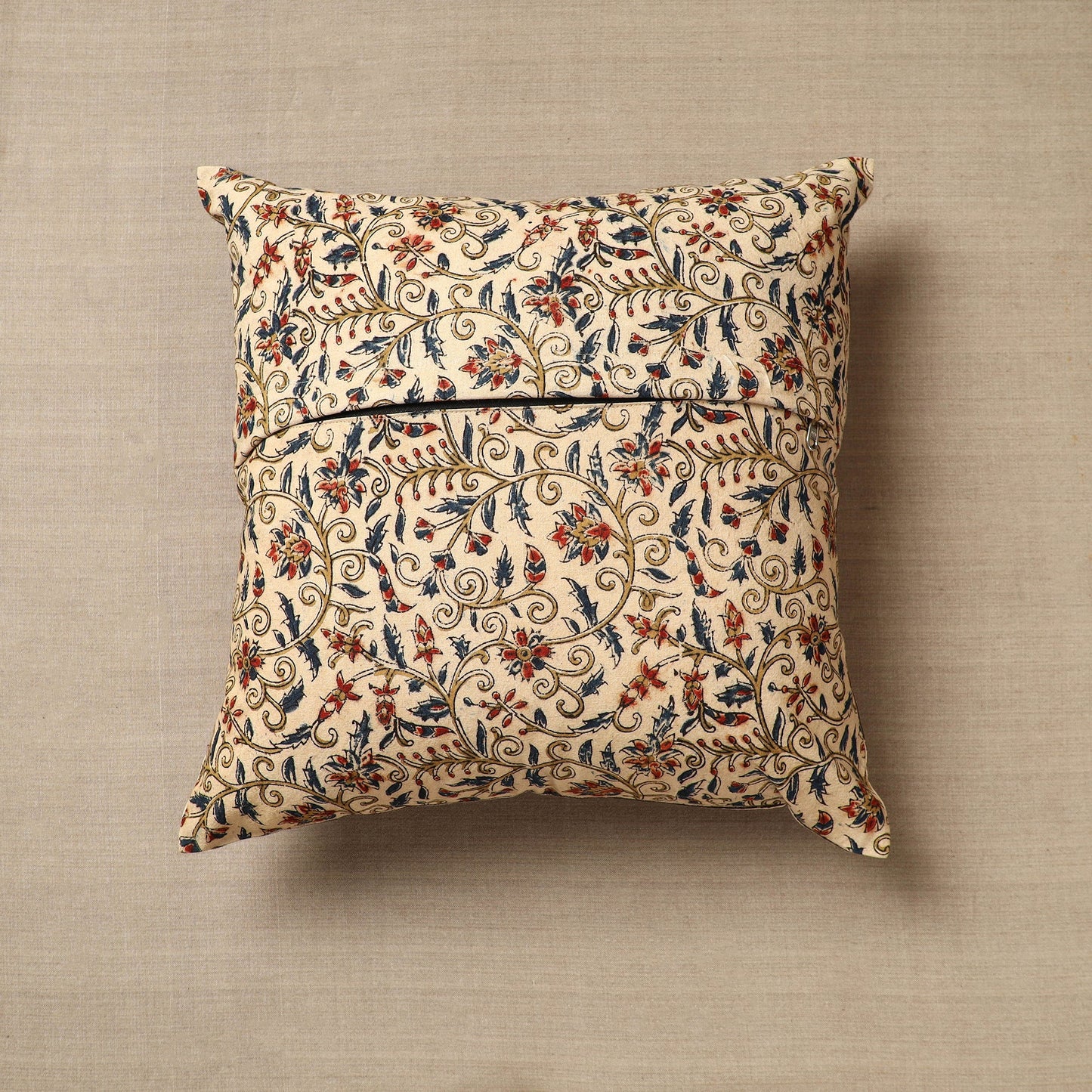 Beige - Original Pedana Kalamkari Block Printed Cotton Cushion Cover (16 x 16 in) 26