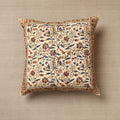 Beige - Original Pedana Kalamkari Block Printed Cotton Cushion Cover (16 x 16 in) 26