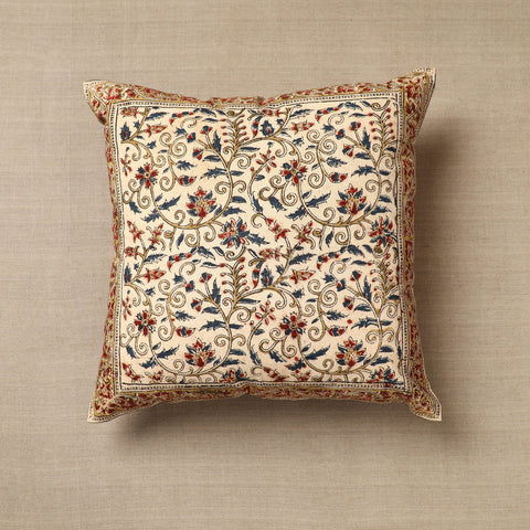 Beige - Original Pedana Kalamkari Block Printed Cotton Cushion Cover (16 x 16 in) 26