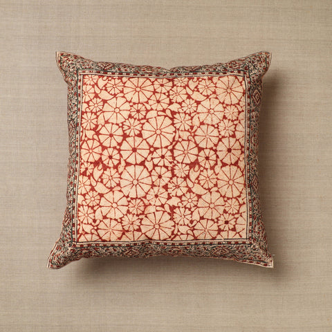 Beige - Original Pedana Block Print Cotton Kalamkari Cushion Cover 28