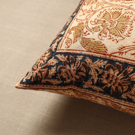 Beige - Original Pedana Block Print Cotton Kalamkari Cushion Cover 30