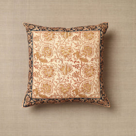 Beige - Original Pedana Block Print Cotton Kalamkari Cushion Cover 30