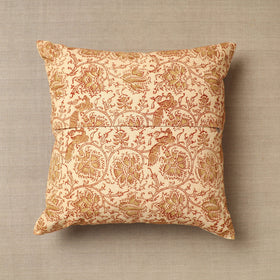 Beige - Original Pedana Block Print Cotton Kalamkari Cushion Cover 30