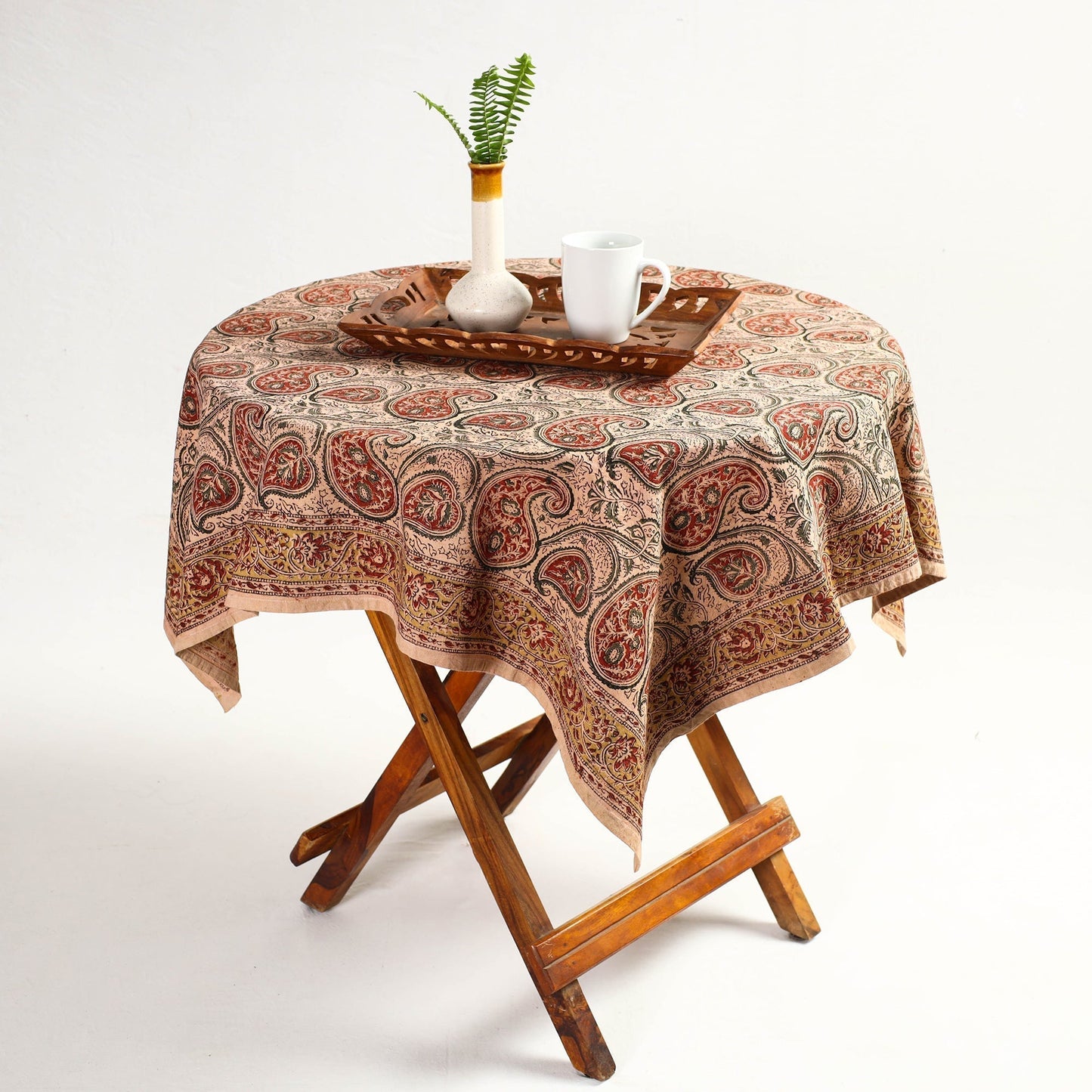Buy Beige Original Pedana Kalamkari Block Printed Cotton Table Cover