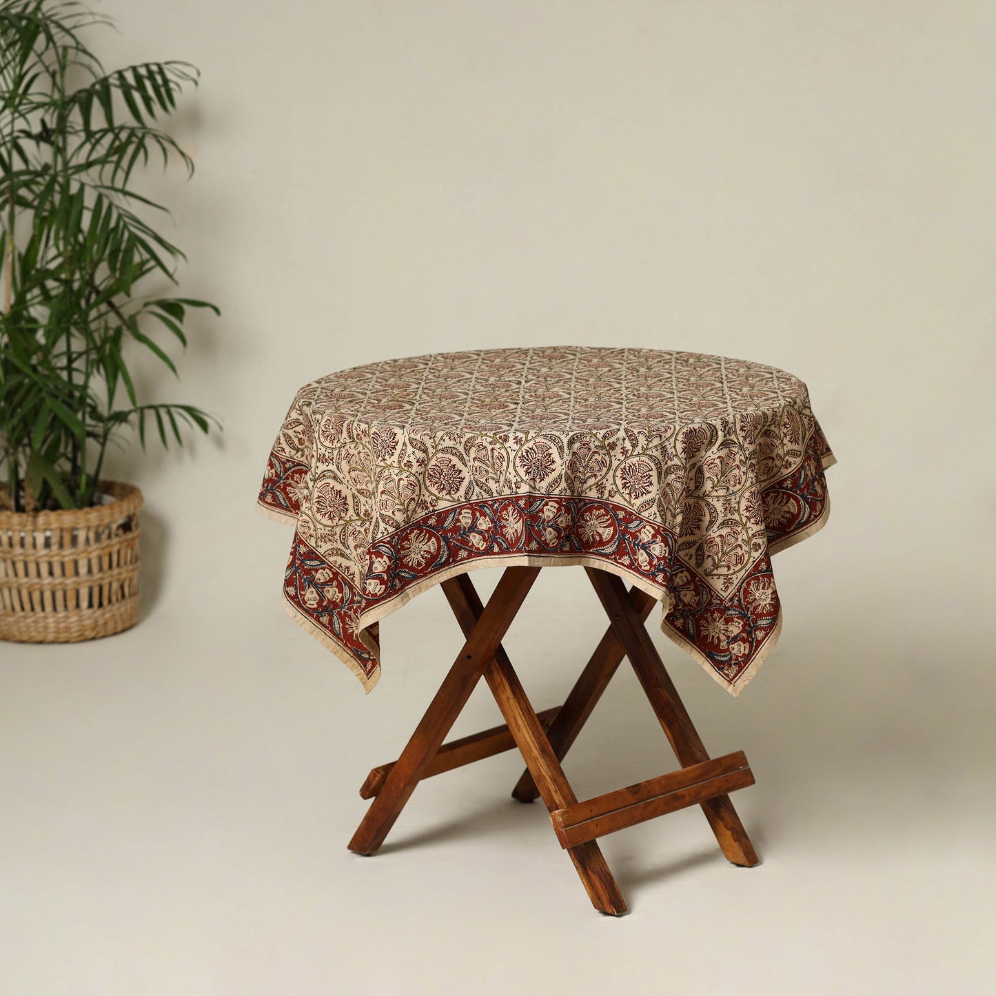 Beige - original pedana kalamkari natural dyed cotton table