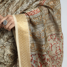 Beige Original Pedana Kalamkari Block Print Chanderi Silk Saree