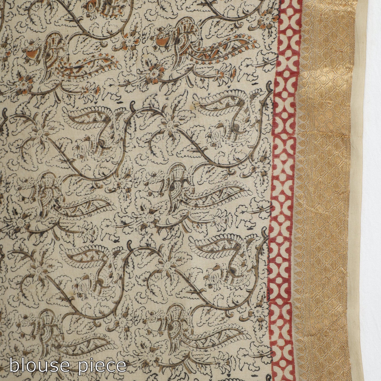 Beige Original Pedana Kalamkari Block Print Chanderi Silk Saree
