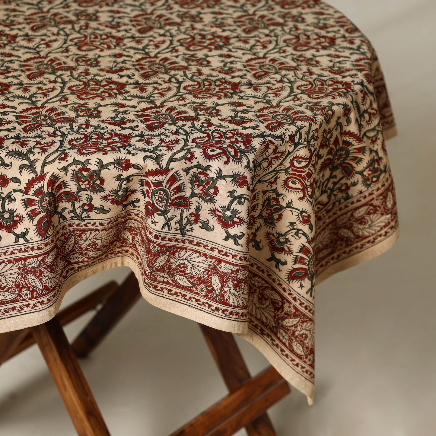 Beige - original pedana kalamkari natural dyed cotton table