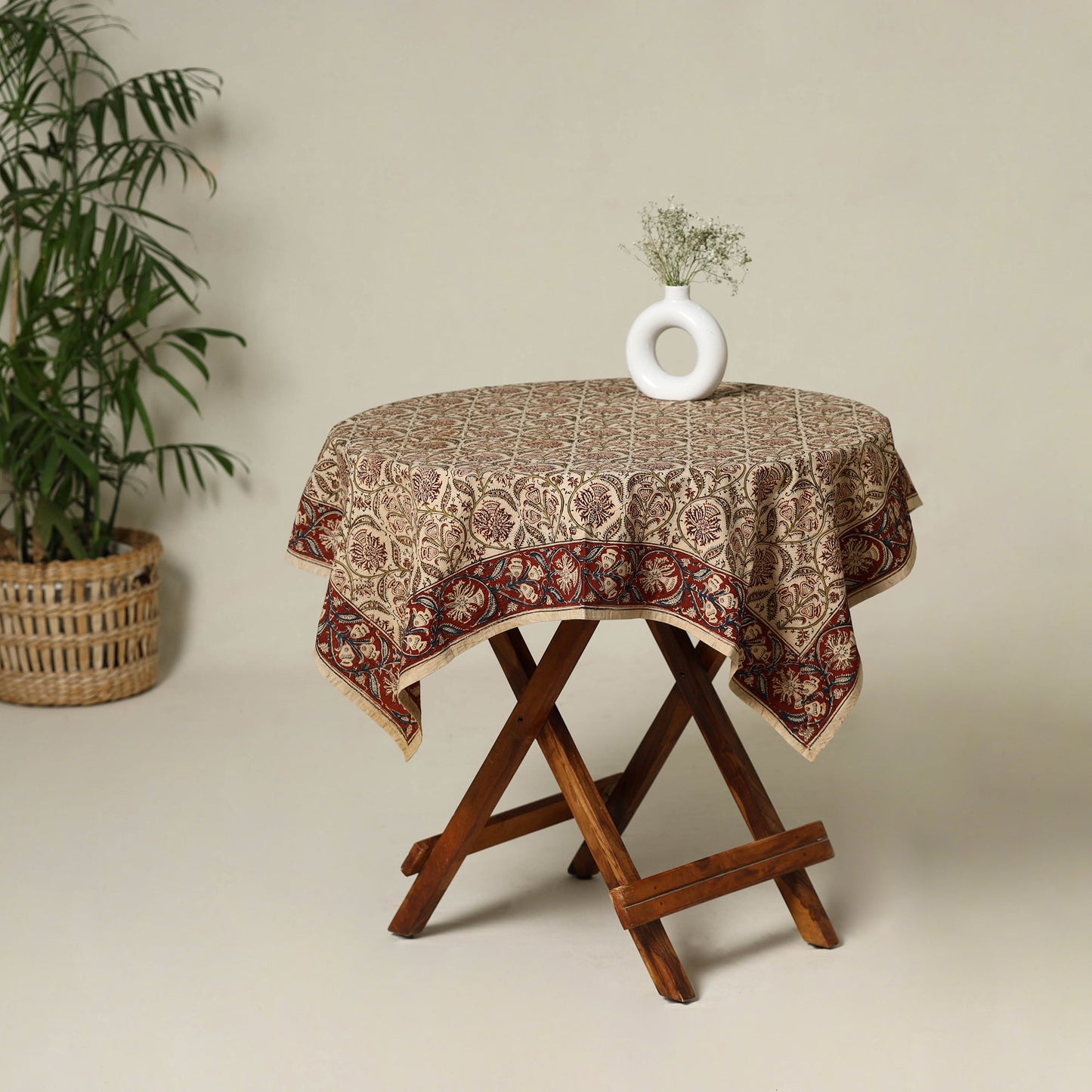 Beige - original pedana kalamkari natural dyed cotton table