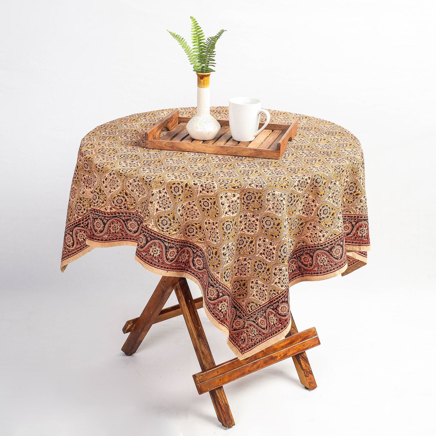 Buy Beige Pedana Kalamkari Block Print Cotton Table Cover