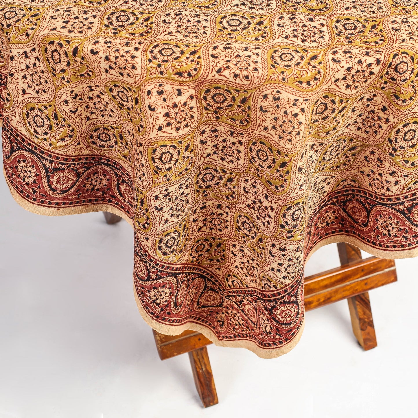 Buy Beige Pedana Kalamkari Block Print Cotton Table Cover