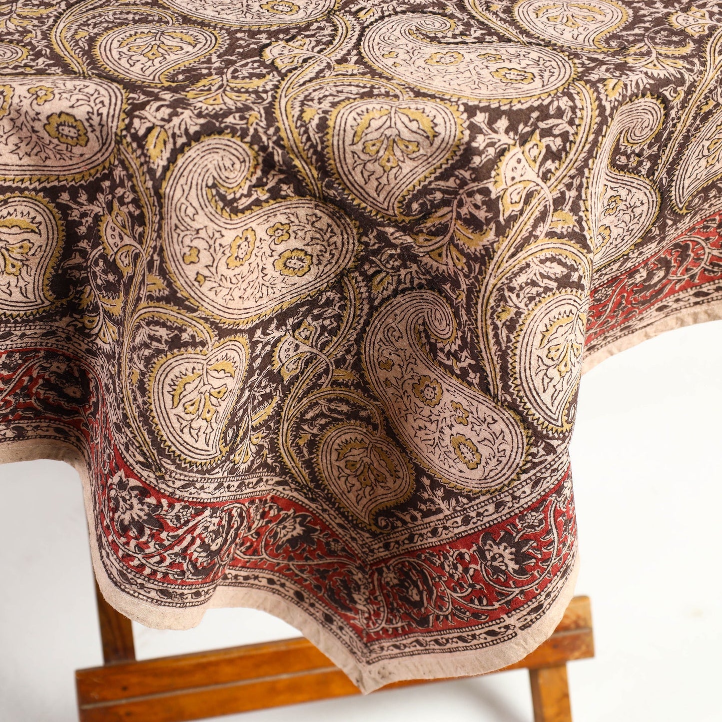 Beige Pedana Kalamkari Block Print Cotton Table Cover