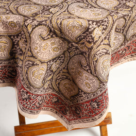 Beige Pedana Kalamkari Block Print Cotton Table Cover