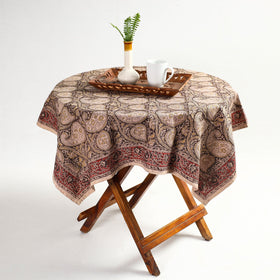 Beige Pedana Kalamkari Block Print Cotton Table Cover