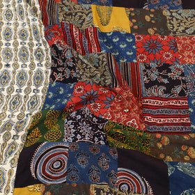 Beige - Patchwork Block Print Ajrakh Cotton Double Bed Sheet Set 04