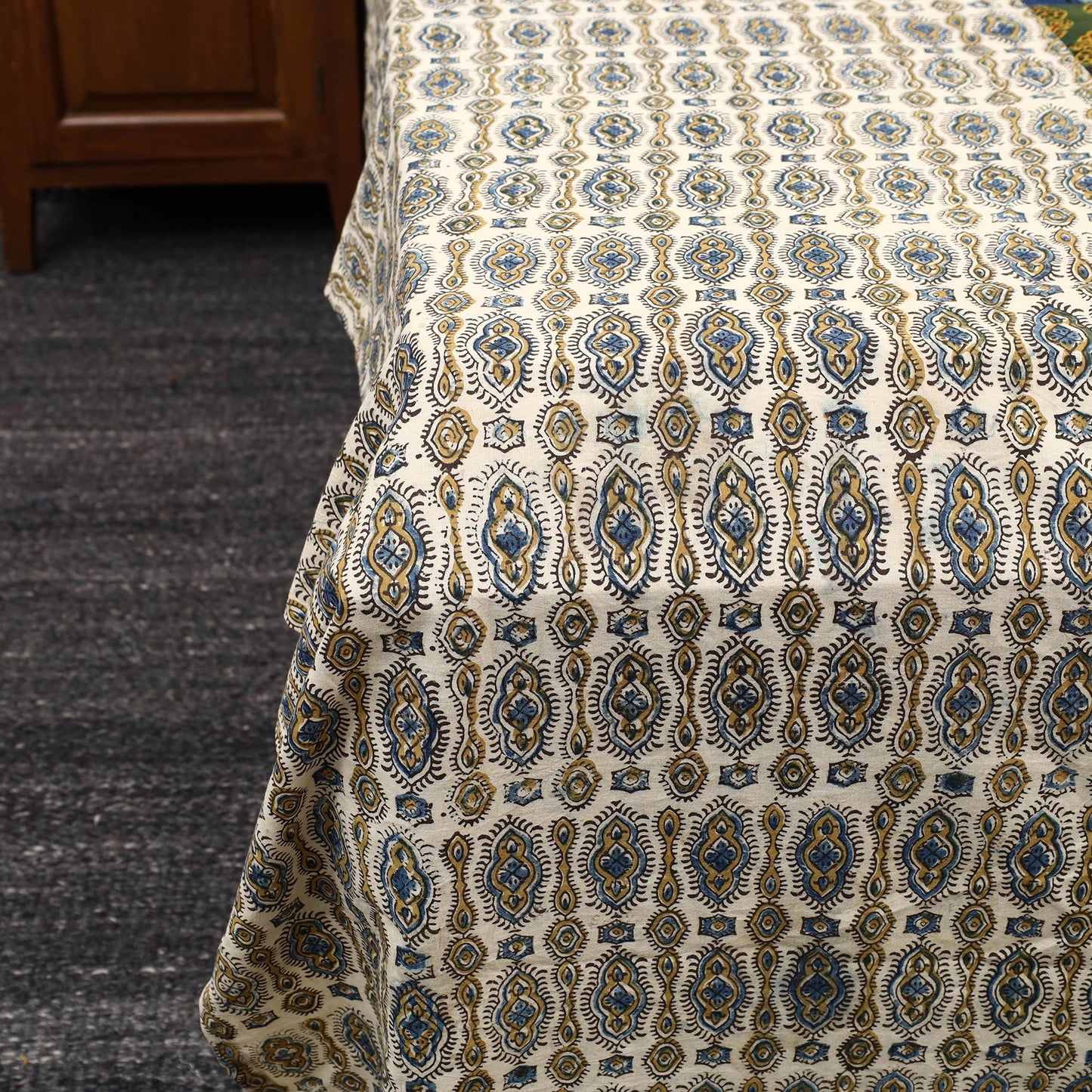 Beige - Patchwork Block Print Ajrakh Cotton Double Bed Sheet Set 04