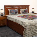 Beige - Patchwork Block Print Ajrakh Cotton Double Bed Sheet Set 04
