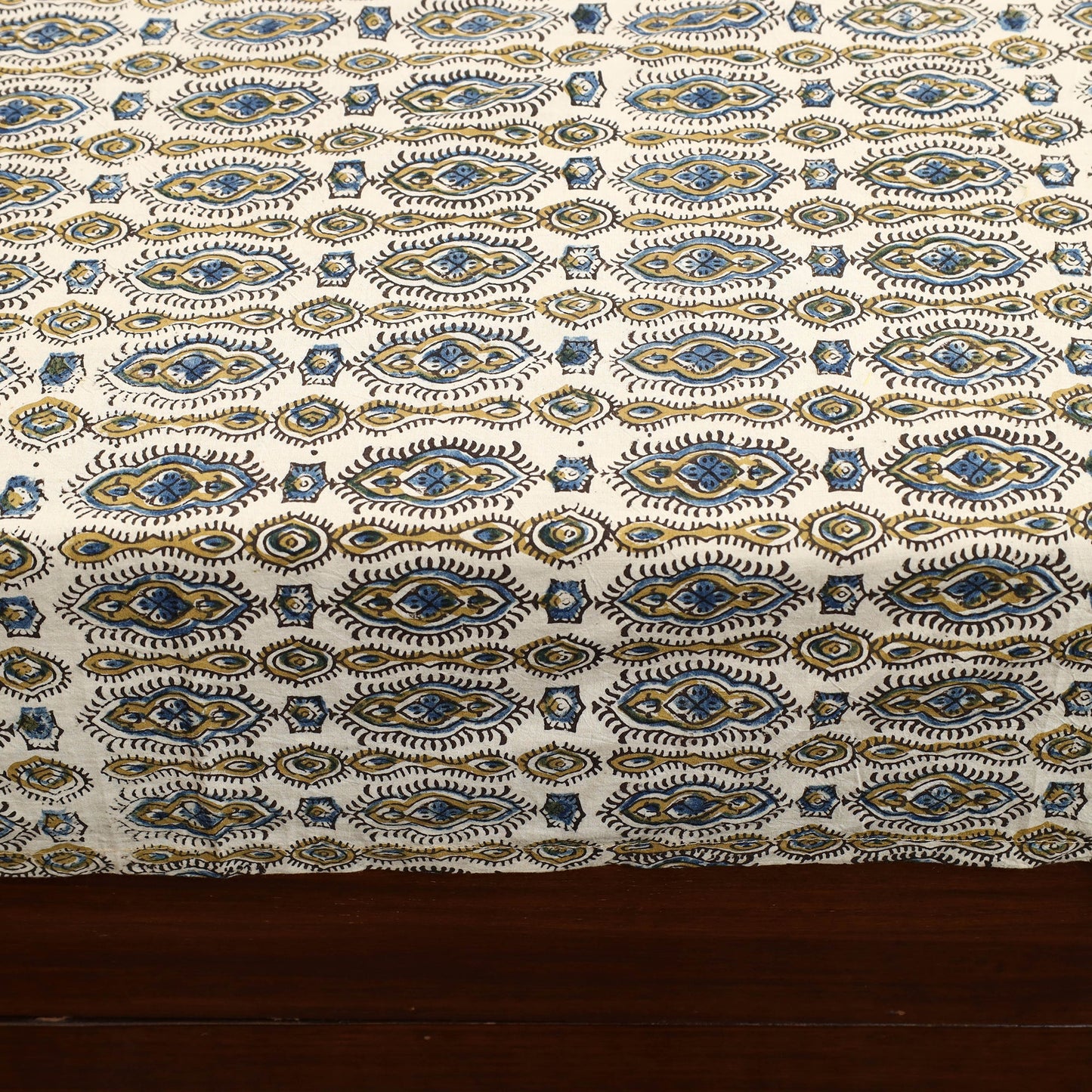 Beige - Patchwork Block Print Ajrakh Cotton Double Bed Sheet Set 04