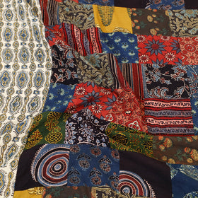 Beige - Patchwork Block Print Ajrakh Cotton Double Bed Sheet Set 04