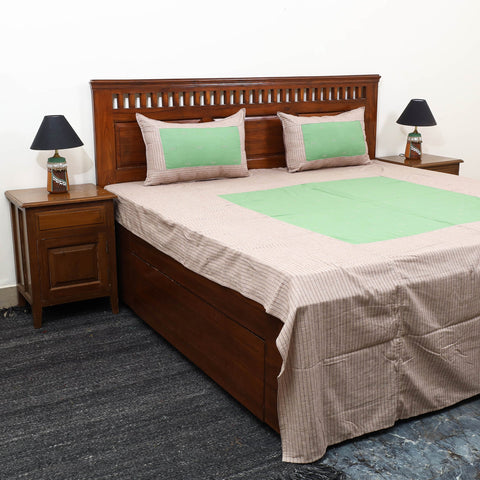 Buy Beige Patchwork Cotton Double Jacquard Bed Sheet Set