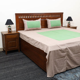 Buy Beige Patchwork Cotton Double Jacquard Bed Sheet Set