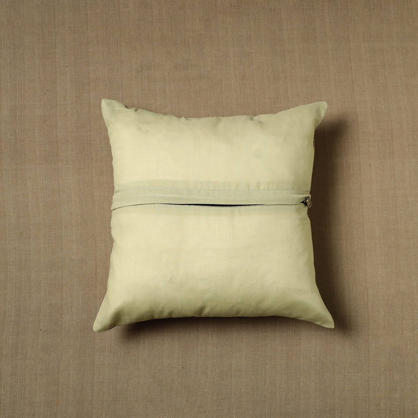 Beige - Patchwork Cotton Kanchipuram Cushion Cover (16 x 16 in) 05