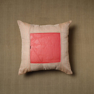 Beige - patchwork cotton kanchipuram cushion cover (16 x 16