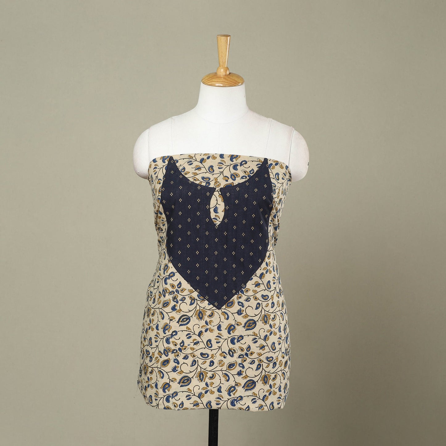 Buy Beige Ajrakh Print Patchwork Cotton Kurta Material