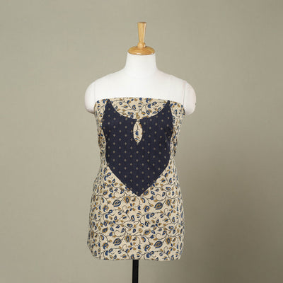 Buy Beige Ajrakh Print Patchwork Cotton Kurta Material