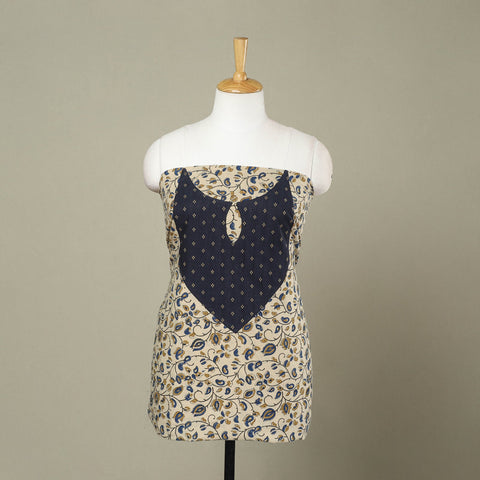 Buy Beige Ajrakh Print Patchwork Cotton Kurta Material