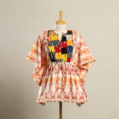  Beige Patchwork Pochampally Ikat Cotton Kaftan (Short)