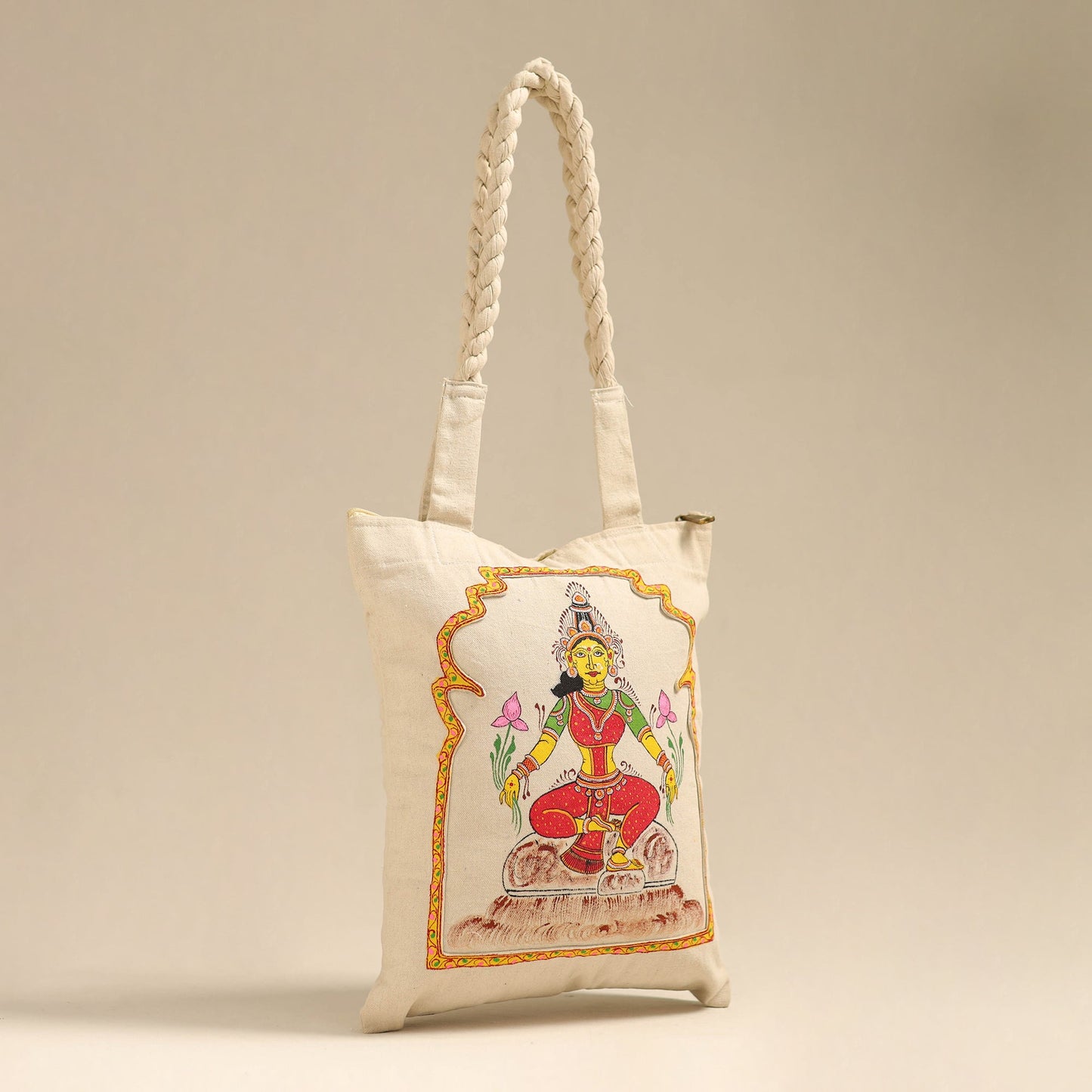 Beige - pattachitra handpainted shoulder bag from odisha 25