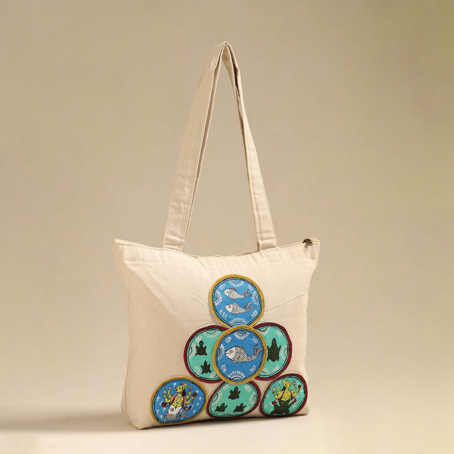 Beige - pattachitra handpainted shoulder bag from odisha 33