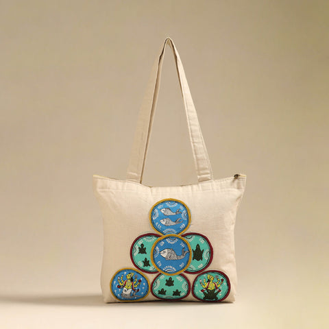 Beige - pattachitra handpainted shoulder bag from odisha 33