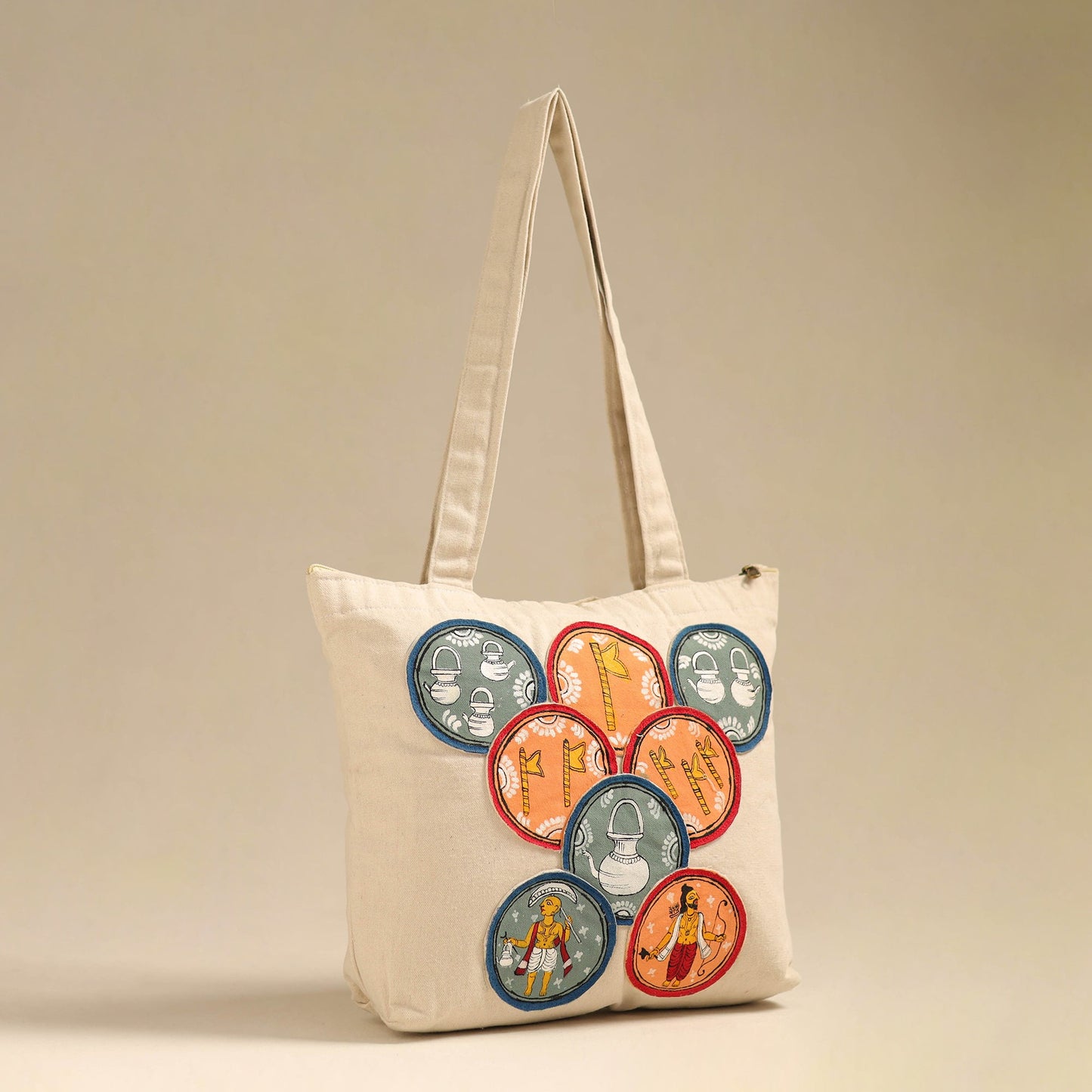 Beige - pattachitra handpainted shoulder bag from odisha 34