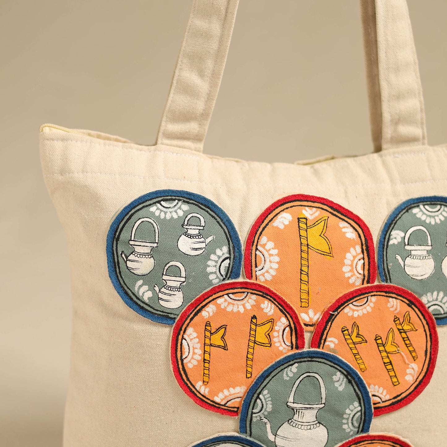 Beige - pattachitra handpainted shoulder bag from odisha 34