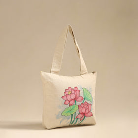 Beige Pattachitra Handpainted Shoulder Bag from Odisha 