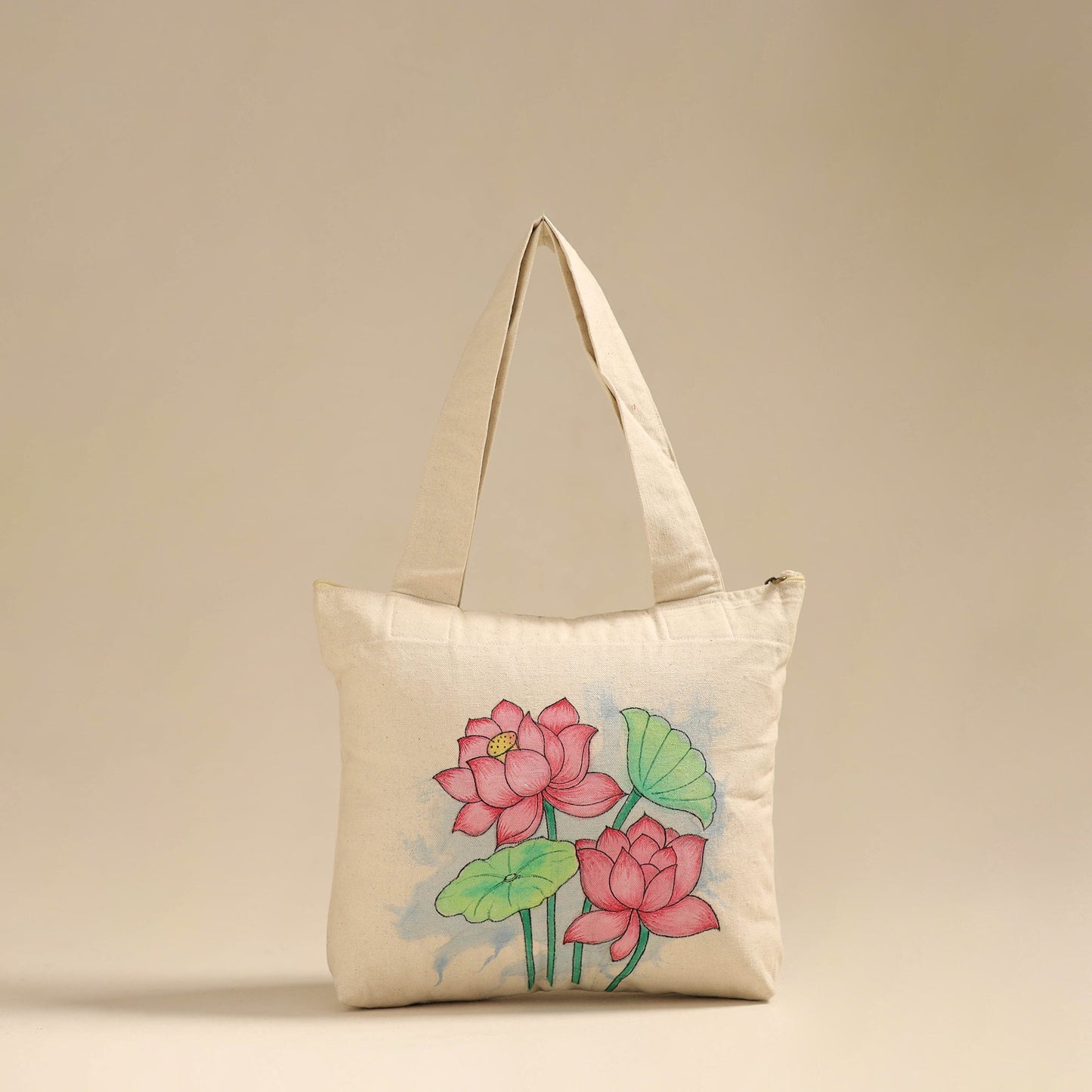 Beige Pattachitra Handpainted Shoulder Bag from Odisha 