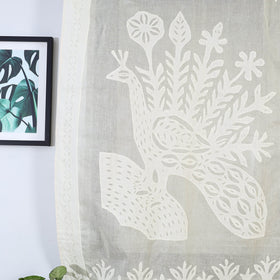 Beige Peacock Cutwork Cotton Barmer Applique Window Curtain