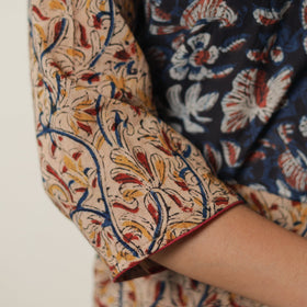 Beige Pedana Block Print Cotton Patchwork Straight Kalamkari Kurta