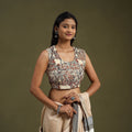 Buy Beige Pedana Block Print Cotton Stitched Kalamkari Blouse
