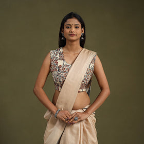 Buy Beige Pedana Block Print Cotton Stitched Kalamkari Blouse