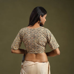 Buy Beige Pedana Block Print Cotton Stitched Kalamkari Blouse