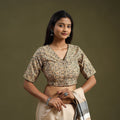 Buy Beige Pedana Block Print Cotton Stitched Kalamkari Blouse