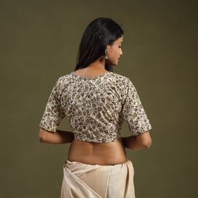 Buy Beige Pedana Block Print Cotton Stitched Kalamkari Blouse