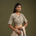 Buy Beige Pedana Block Print Cotton Stitched Kalamkari Blouse